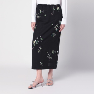 BERNADETTE Black Miriam Embroidered skirt in linen blend
