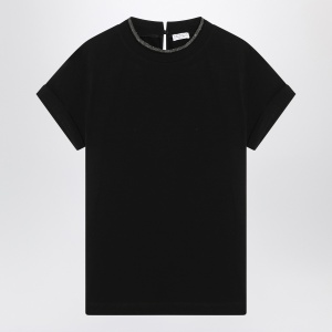 Brunello Cucinelli Black crew-neck T-shirt with pendant