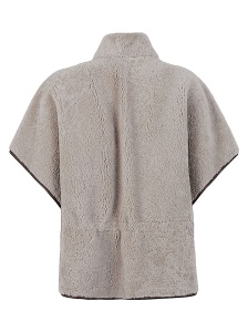 Brunello Cucinelli Curly Shearling Short Sleeve Outerwear with Shiny Zipper Pull - Img 2