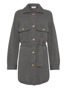 Brunello Cucinelli Virgin wool, cashmere and silk English rib belted cardigan with metal buttons