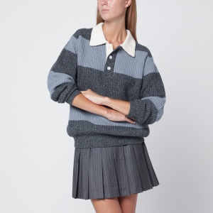 Dunst Light blue/grey striped wool blend polo shirt