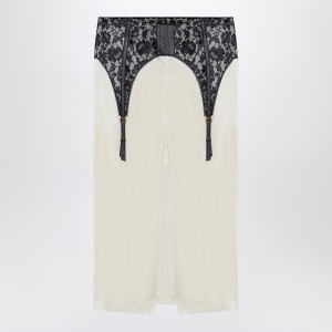 Moschino Ivory midi skirt with illusion lace print - Img 2