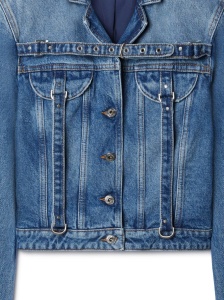 Off White Crop Denim Jacket With Belt - Img 2