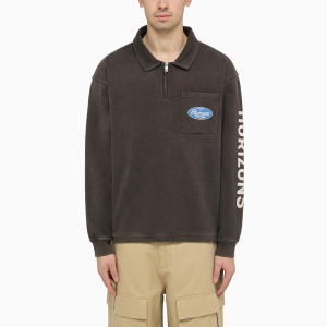 Represent Black washed effect cotton polo shirt with logo