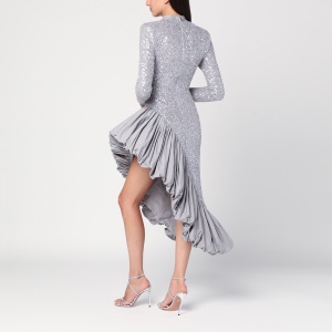 ROTATE Birger Christensen Asymmetrical silver dress with sequins - Img 2