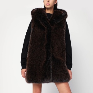 Sword 6644 Brown faux fur gilet with hood