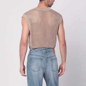 Tagliatore Perforated dove grey cotton waistcoat - Img 2