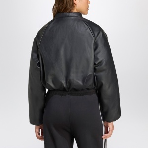 adidas Originals Black faux leather zip-up bomber jacket - Img 2