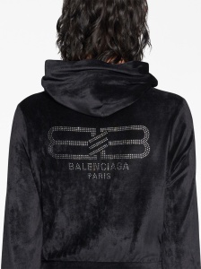 Balenciaga Crystal embellished velvet zip-up hoodie - Img 3