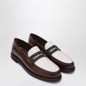 Brunello Cucinelli Brown/White Loafers with Precious Clamp