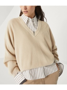 Brunello Cucinelli cotton english rib sweater with shiny detail - Img 4