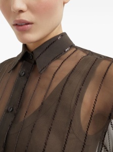 Brunello Cucinelli Crispy silk shirt with dazzling chalk stripe embroidery - Img 3