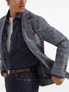 Brunello Cucinelli Deconstructed Cavallo jacket in Prince of Wales overcheck alpaca and wool with metal buttons - Img 4