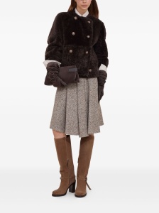 Brunello Cucinelli Flecked virgin wool and silk chevron kilt skirt with monili - Img 4