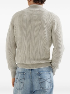 Brunello Cucinelli Herringbone twill zip-neck sweater - Img 3