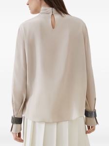 Brunello Cucinelli High-neck T-shirt in silk crêpe de Chine with Precious Bracelets - Img 2