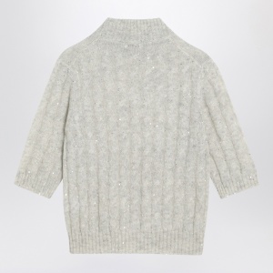 Brunello Cucinelli Light grey cable-knit sweater in mohair blend - Img 2