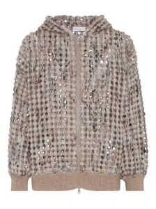 Brunello Cucinelli Net-Embroidered Zip-Up Hoodie