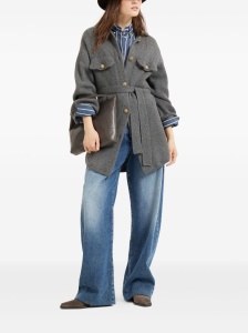 Brunello Cucinelli Virgin wool, cashmere and silk English rib belted cardigan with metal buttons - Img 4