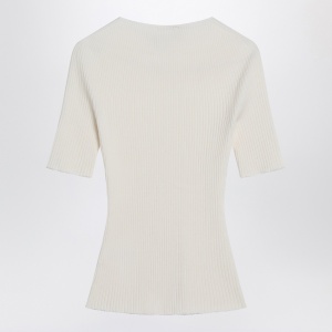 Courreges Courrèges White ribbed sweater in cotton and wool - Img 2