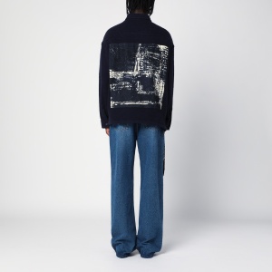 Destin Navy wool overshirt with graphic print - Img 2