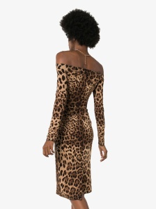 Dolce & Gabbana off-the-shoulder Leopard Print Midi Dress - Img 3