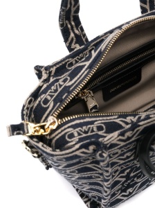 Emporio Armani Small tote bag in all-over monogram jacquard canvas - Img 4