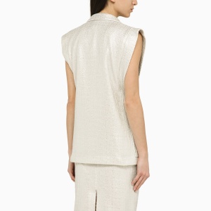 Federica Tosi Silver double-breasted cotton-blend waistcoat - Img 2