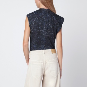 ISABEL MARANT Nayda asymmetrical T-shirt with midnight blue print - Img 2