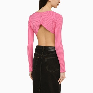 JACQUEMUS La Maille Pralu pink cropped cardigan - Img 2