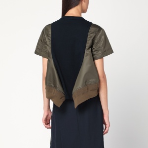 Sacai Navy/kaki cotton and nylon T-shirt - Img 2