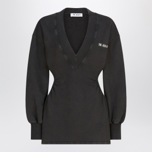 The Attico Washed-effect black mini dress with logo