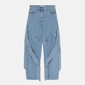 The Attico Wide light blue jeans with ribbons