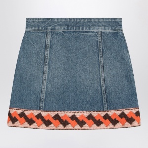 Valentino Denim mini skirt with jacquard trim - Img 2