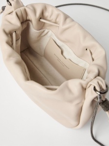 Brunello Cucinelli Bucket Mellow mini bag in Soft leather with Precious Chain - Img 4