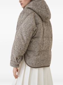 Brunello Cucinelli Buttoned chevron down jacket in virgin wool and silk with hood - Img 2