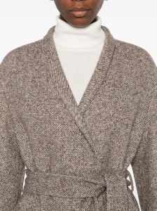 Brunello Cucinelli Coat in diagonal melange virgin wool and silk with belt and monili - Img 3