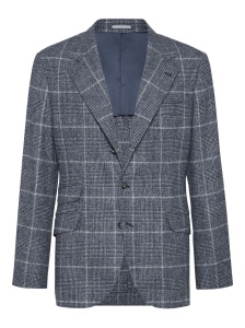 Brunello Cucinelli Deconstructed Cavallo jacket in Prince of Wales overcheck alpaca and wool with metal buttons