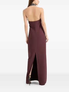 Brunello Cucinelli Halterneck dress in silk crêpe cady and acetate with Precious Beaded Collar - Img 3