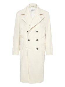 Brunello Cucinelli One-and-a-half-breasted coat in wide cashmere corduroy with patch pockets and metal buttons