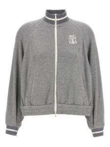Brunello Cucinelli Ribbed-collar zip-up cardigan