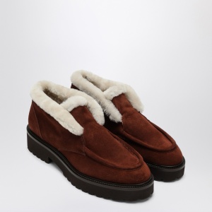 Doucal''s Brown suede moccasin with fur