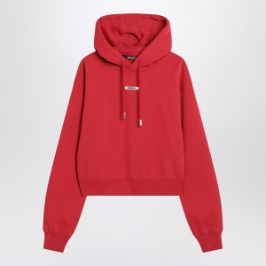 JACQUEMUS Red hoodie with logo patch
