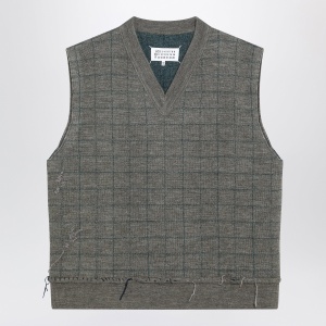 Maison Margiela Military green checked wool gilet - Img 1