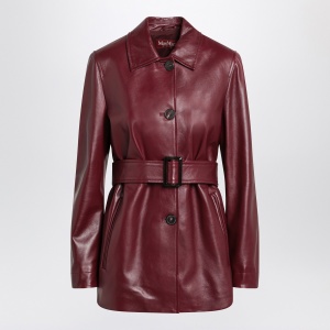 Max Mara Studio Jacket with belt in Bordeaux nappa leather