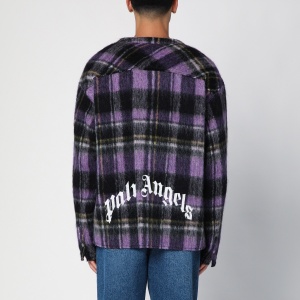 Palm Angels Over shirt in violet check wool - Img 2