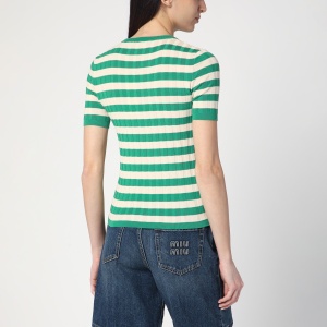 Roberto Collina Green/ivory striped sweater in cotton - Img 2