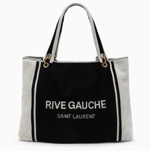 Saint Laurent Rive Gauche tote in black and white terry cloth - Img 2