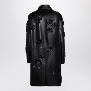 Valentino Black leather coat with embroidery - Img 2