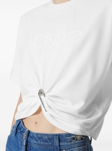 Versace logo-embroidered T-shirt in white - Img 3